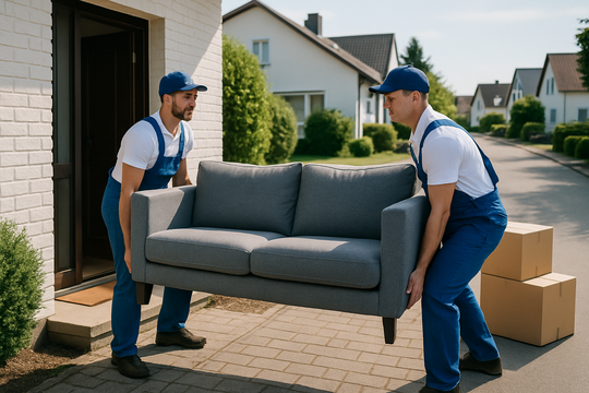 Beiladung Paderborn – Sofa wird zu zweit aus dem Haus getragen